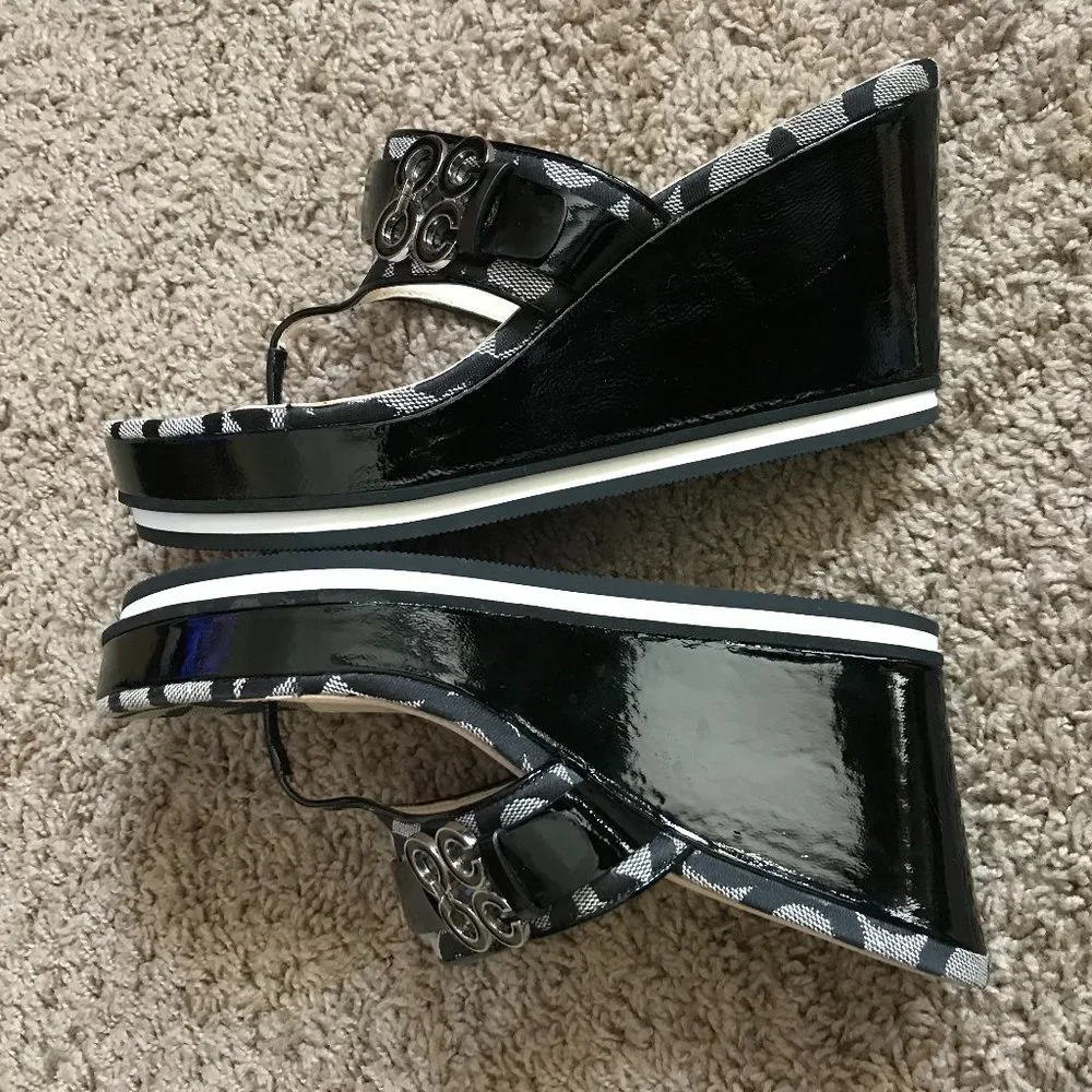 Coach Black Signature Wedge Sandals